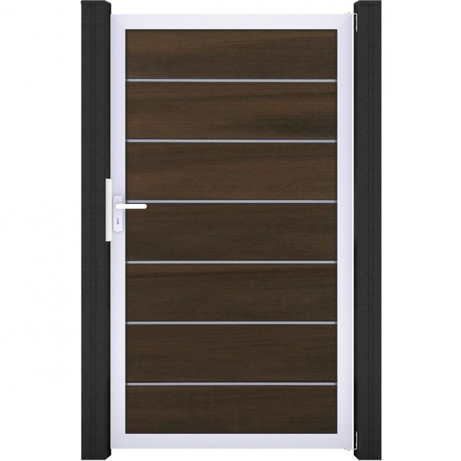 GroJa Einzeltor Solid Grande Premium Steckzaun Walnuss co-extrudiert, 100 cm, Silber EV1