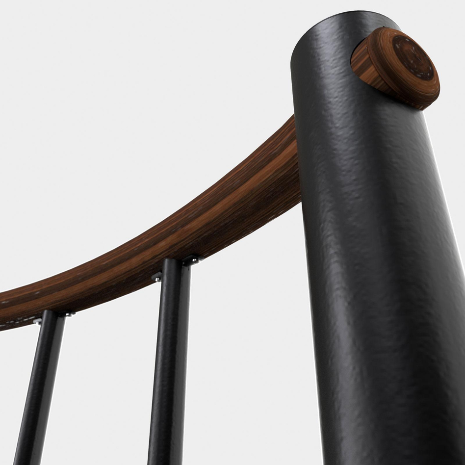 Minka balustrade noire avec barres verticales et main courant bois massif rond, 140 cm, Hêtre,Walnuss gebeizt & lackiert