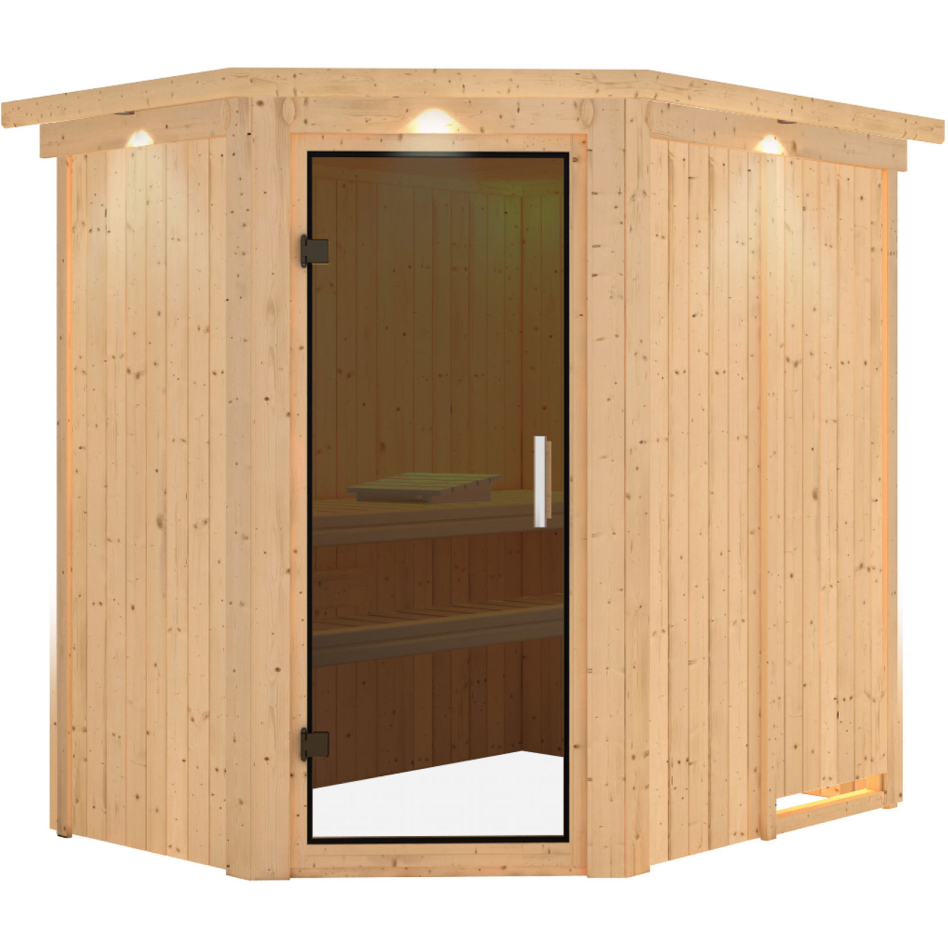Sauna Karibu Saja, sans poêle, avec costière de toiture,graphit,Porte tout verre