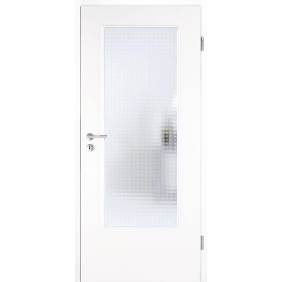 Kilsgaard Zimmertür mit Lichtausschnitt/Glas Weiß lackiert Lamikor Typ 43/LA Rundkante, DIN Rechts, 985x2110 mm,Mastercarré (ESG)