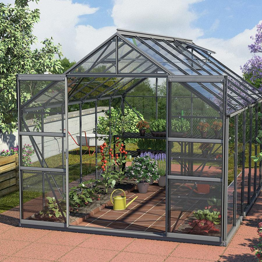 Vitavia Gewächshaus Mars Tomatenhaus Schwarz, 3 mm, 383x257x232 cm (LxBxH),ESG (Einscheibensicherheitsglas, kristallklar)