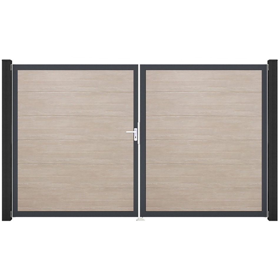 GroJa Doppeltor BasicLine PVC-Steckzaun Sheffield Oak , DIN Links, Anthrazit DB 703