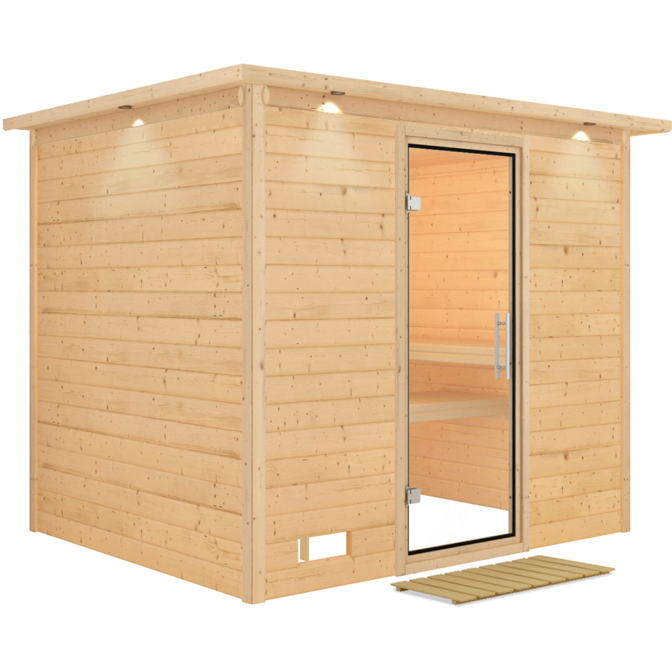 Karibu Sauna Sonara, sans poêle, avec costière de toiture,Porte tout verre,vitrage claire