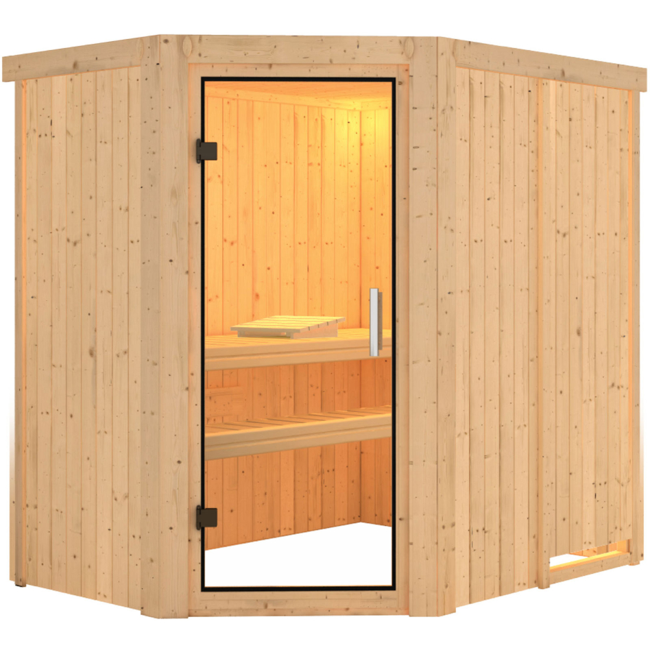 Sauna Karibu Saja, sans poêle, Porte tout verre,sans corniche,vitrage claire