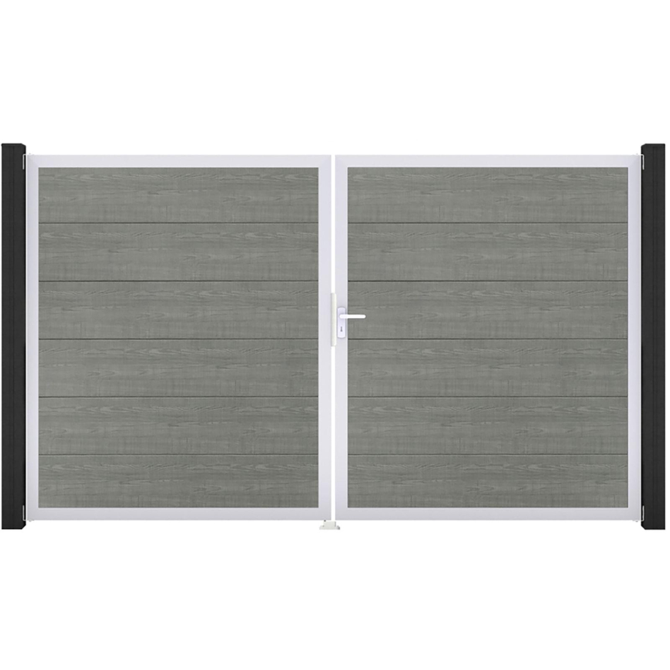 GroJa Doppeltor BasicLine PVC-Steckzaun Grey Ash Cut , DIN Rechts, Silber EV1