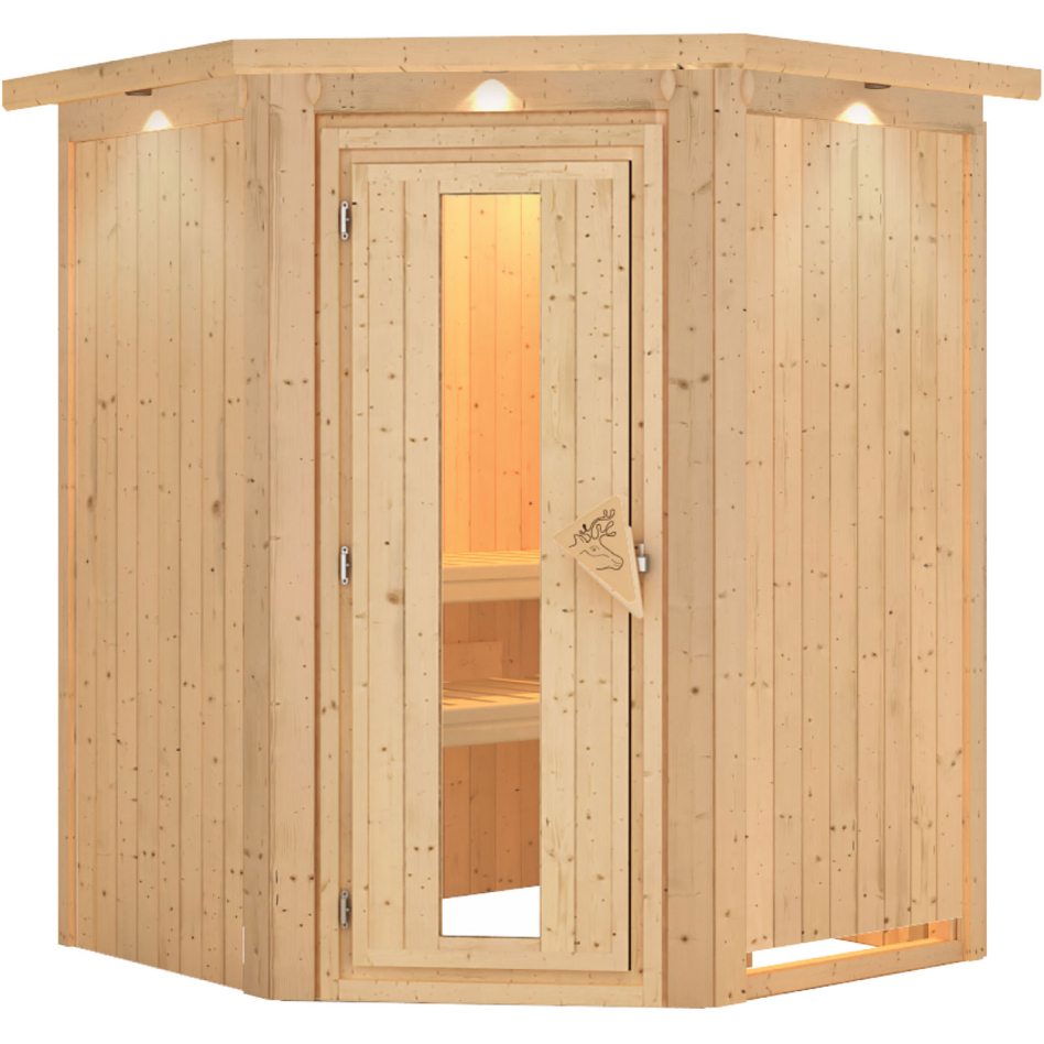 Karibu Sauna Nanja, sans poêle, avec costière de toiture,Porte en bois avec vitrage isolant,vitrage claire