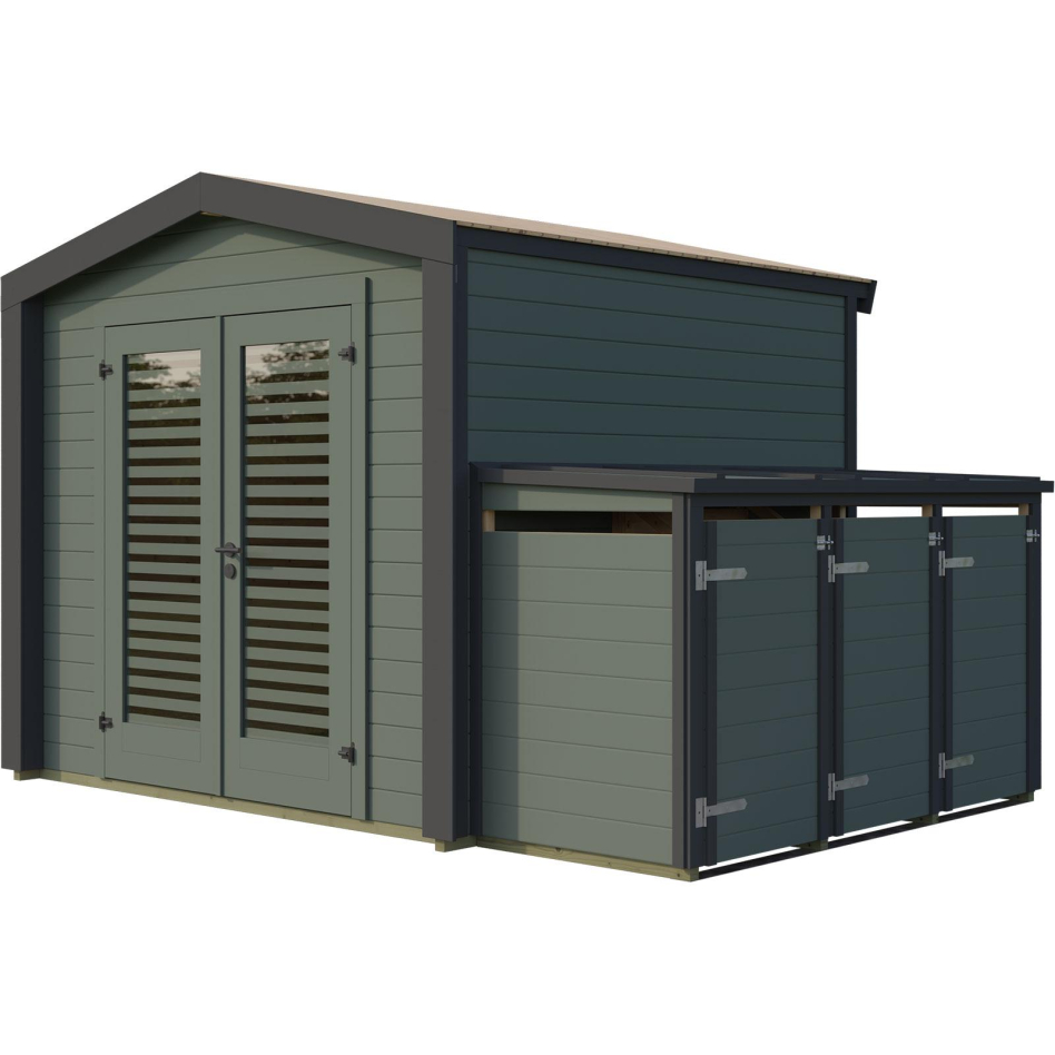 weka Gartenhaus Killarney Graugrün-Anthrazit inkl. 3er Mülltonnenbox, Ja, 250x250 cm,innen Lamellen, außen verglast