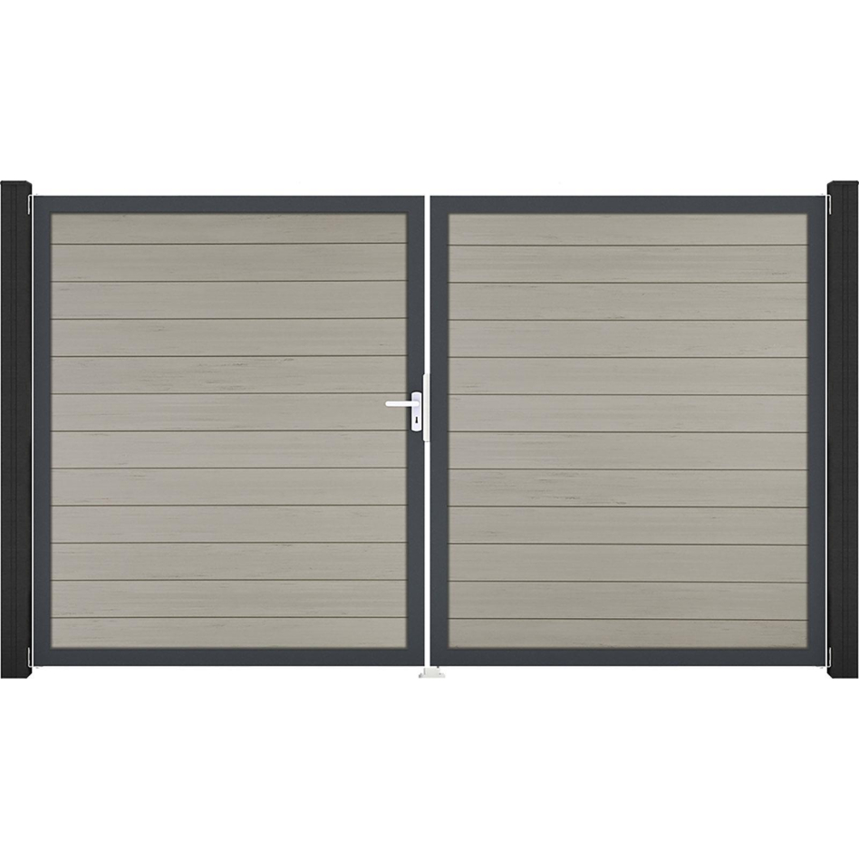 GroJa Doppeltor Solid Steckzaun Bi-Color Sand, DIN Links, Anthrazit DB 703