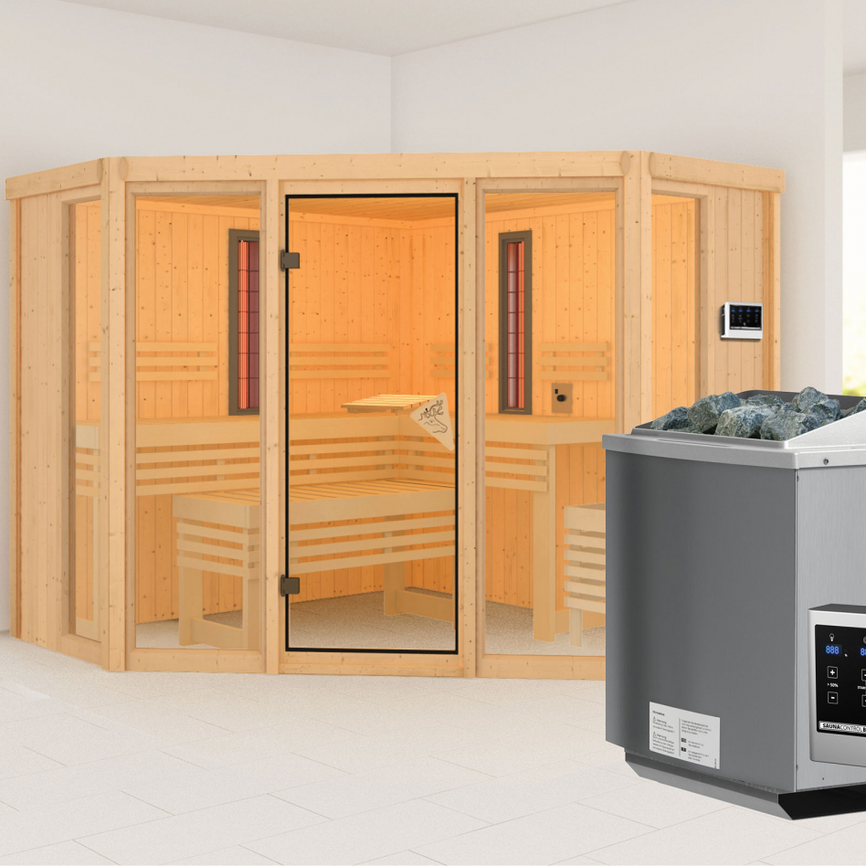 Karibu IR-Multifunktionsauna Asta, 9 kW ext. Steuerung Easy Bio, ohne Dachkranz