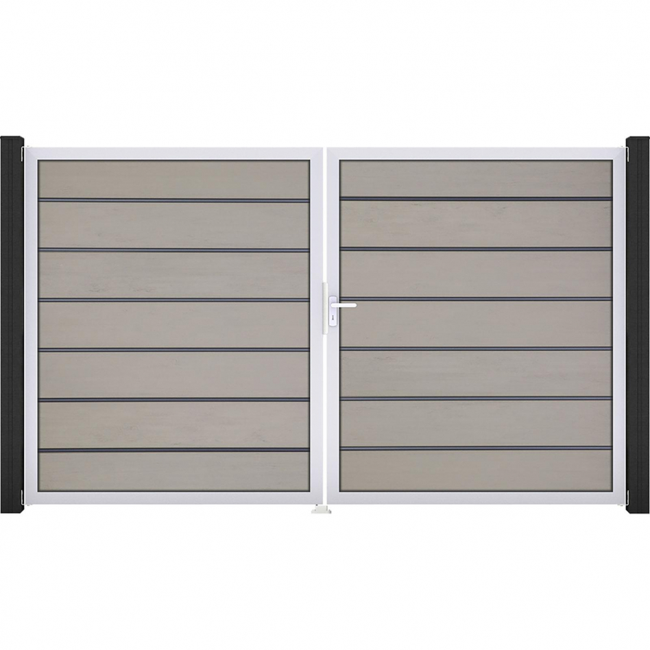 GroJa Doppeltor Solid Grande Premium Steckzaun Bi-Color Sand , DIN Links, Silber EV1
