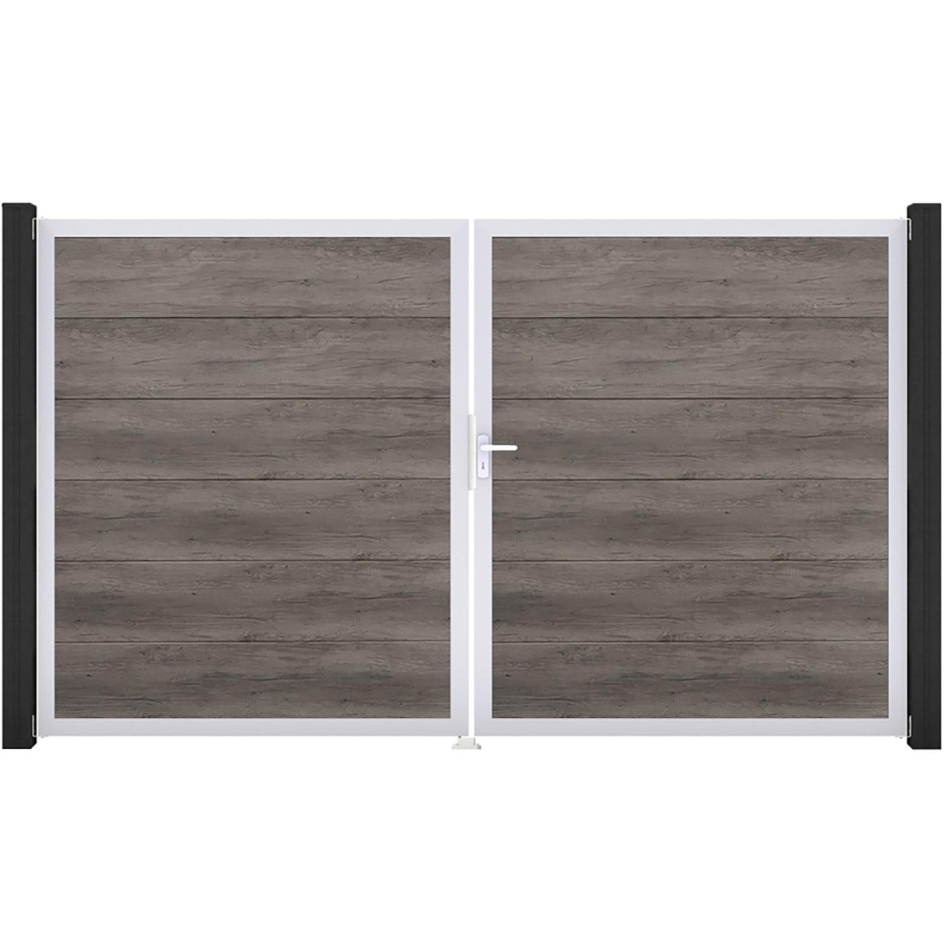 GroJa Doppeltor BasicLine PVC-Steckzaun Monument Oak , DIN Rechts, Silber EV1