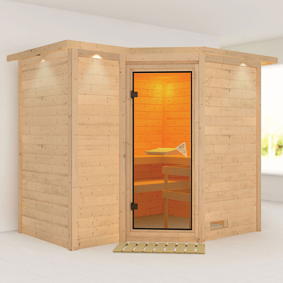 Karibu Sauna Sahib 2, sans poêle, avec costière de toiture,bronzé,Porte tout verre