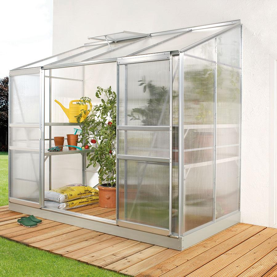 Vitavia Anlehngewächshaus Styx Tomatenhaus Silber, 4 mm, 132x255x182 cm (LxBxH),HKP (Hohlkammerplatten)