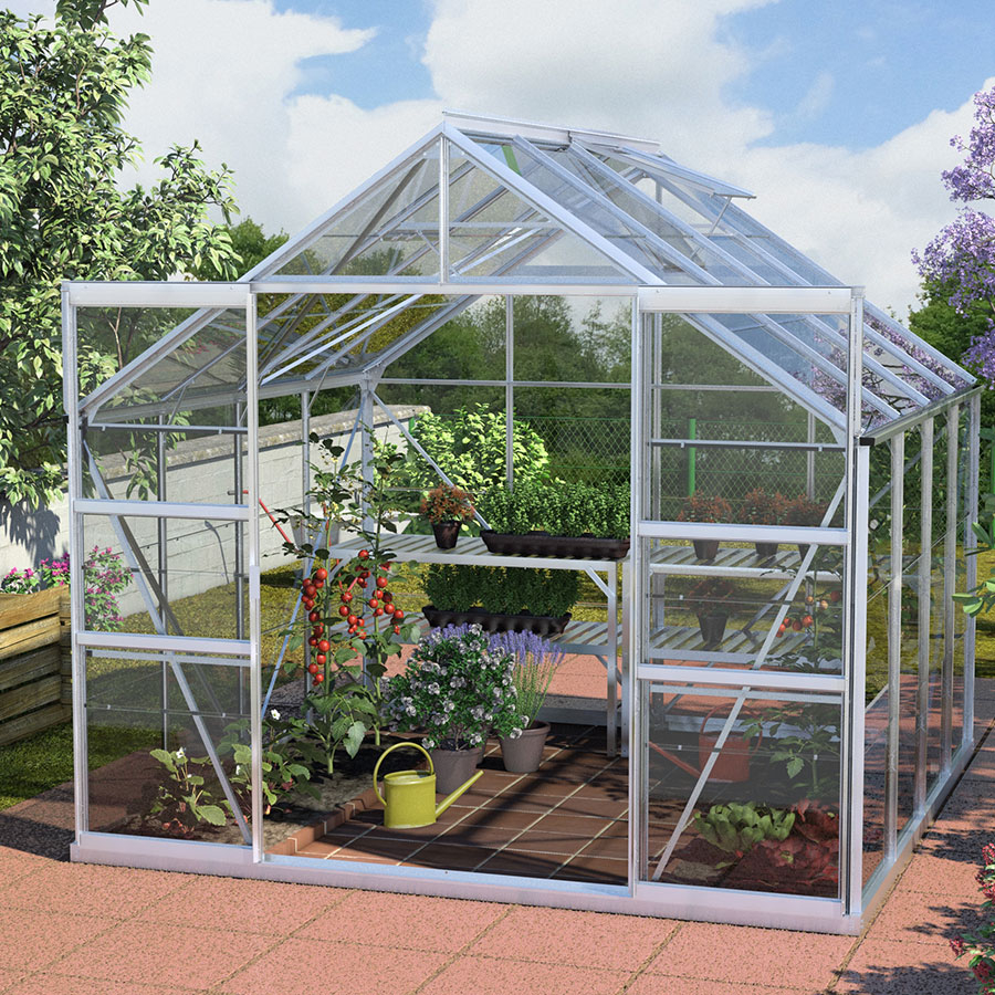 Vitavia Gewächshaus Mars Tomatenhaus Silber, 3 mm, 258x257x232 cm (LxBxH),ESG (Einscheibensicherheitsglas, kristallklar)