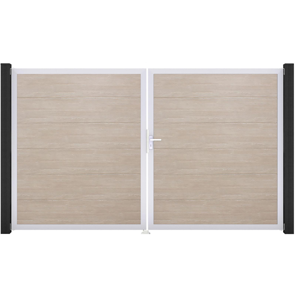GroJa Doppeltor BasicLine PVC-Steckzaun Sheffield Oak , DIN Rechts, Silber EV1
