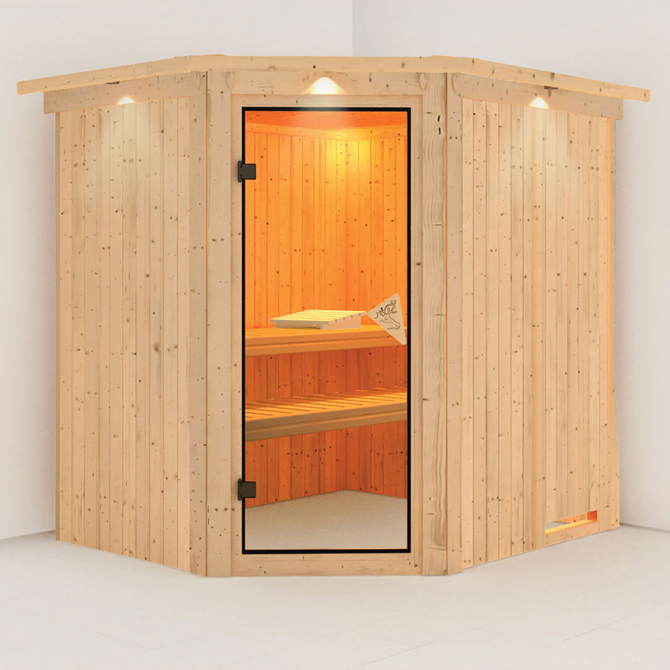 Sauna Karibu Lilja, sans poêle, avec costière de toiture,bronzé,Porte tout verre