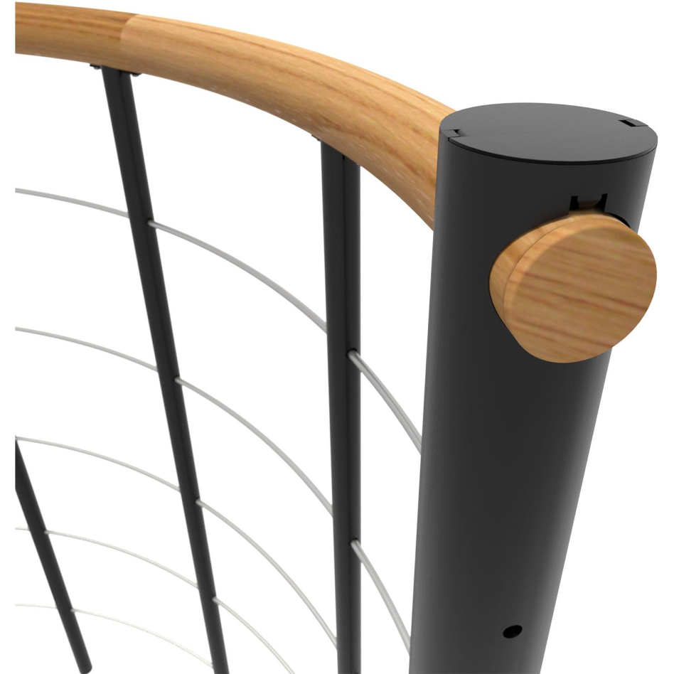 Minka balustrade noire avec câbles et main courante bois massif rond, 140 cm, Chêne,laqué
