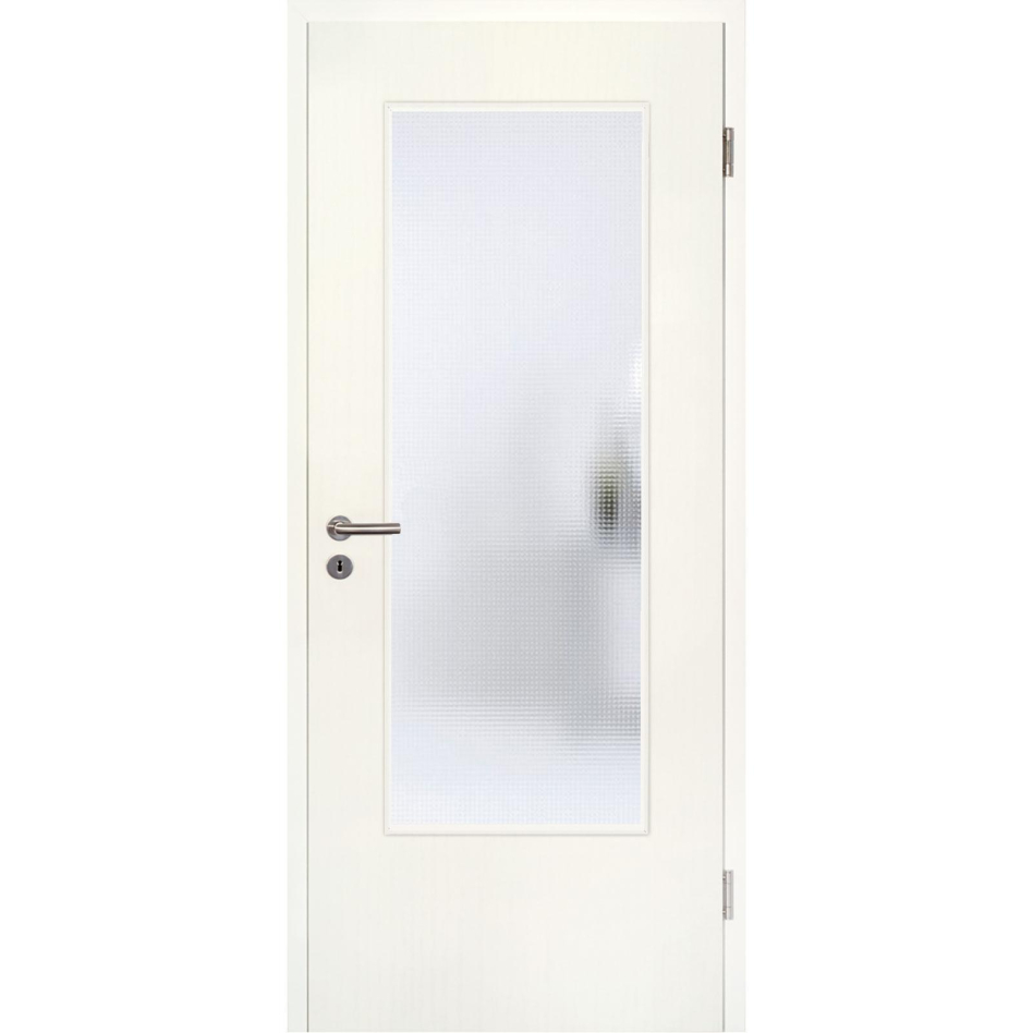 Kilsgaard Zimmertür mit Lichtausschnitt/Glas Esche weiß Lamikor Typ 43/LA Rundkante, DIN Rechts, 985x1985 mm,Mastercarré (ESG)