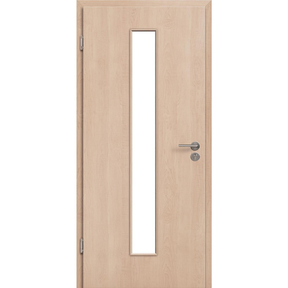 Kilsgaard Zimmertür mit Lichtausschnitt/Glas schmal mittig Nova Ahorn Lamikor Typ 43/LA05 Rundkante, DIN Links, 985x2110 mm,ohne Verglasung
