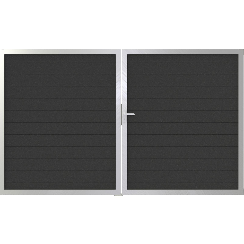 Portail double GroJa Lumino aluminium pour clôture à lames emboîtables, couleur anthracite, DIN droite, argent EV1