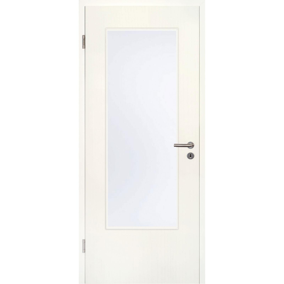 Kilsgaard Zimmertür mit Lichtausschnitt/Glas Esche weiß Lamikor Typ 43/LA Rundkante, DIN Links, 735x1985 mm,Satinato (ESG)