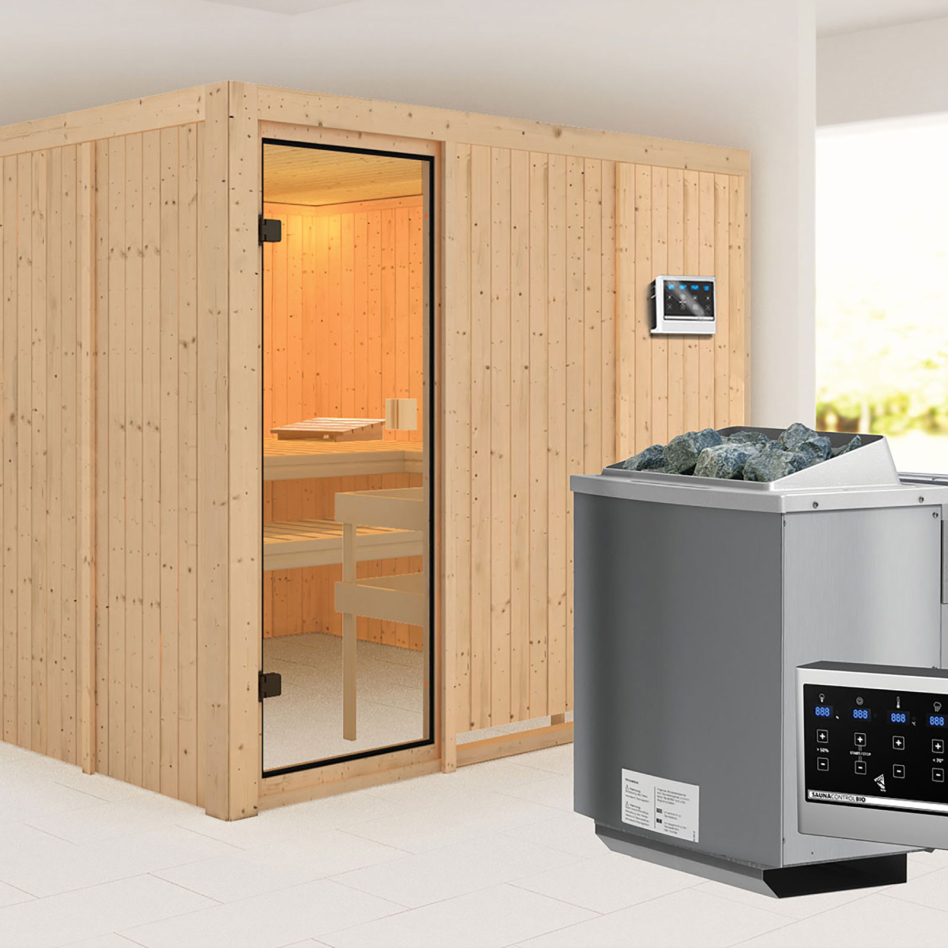 Sauna Karibu Woodfeeling Arvika, 9 kW cmd ext. Easy Bio
