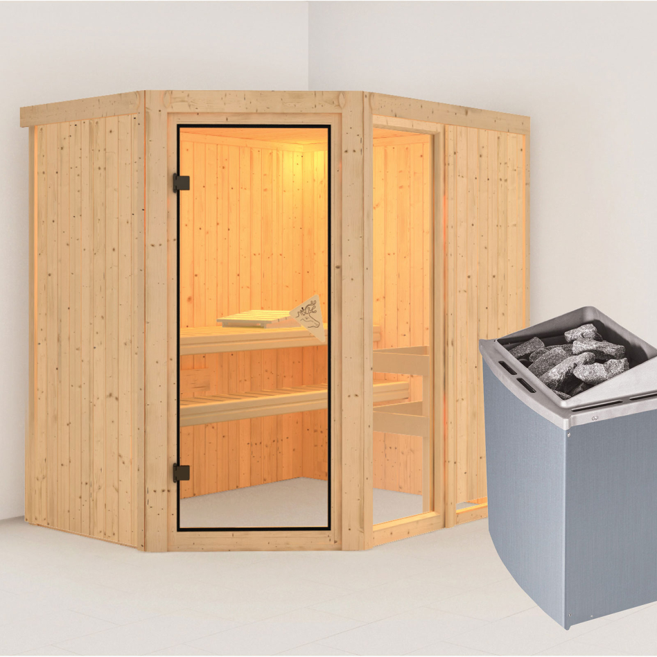 Karibu Sauna Fiona 1, 9 kW cmd intégrée, sans corniche
