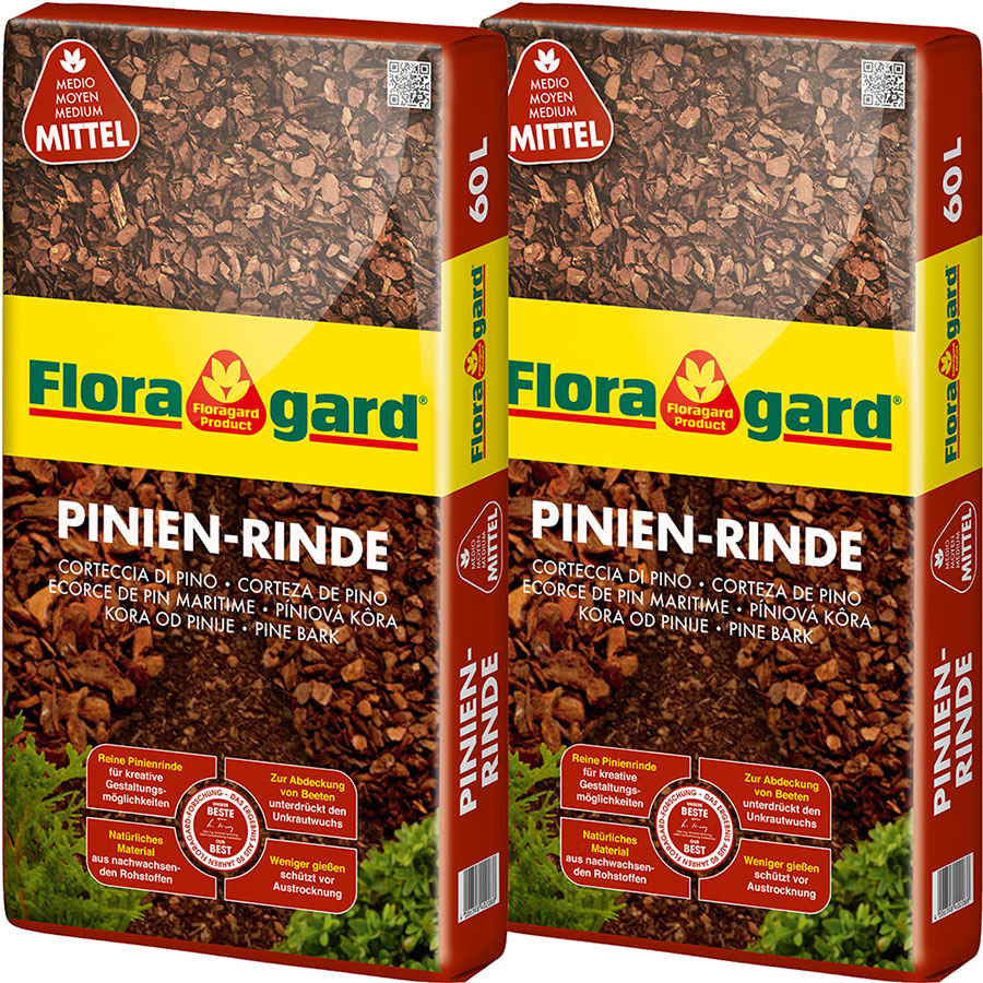 Floragard Pinienrinde Rindenmulch Pinienmulch, 2x60 l, 15-25 mm,grob, 1 Pack