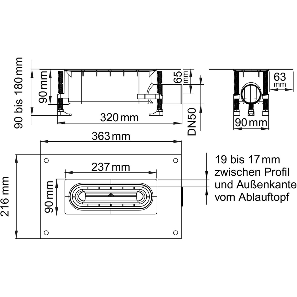 Boîte de siphon ACO ShowerDrain S+ drainage de douche, 50 mm Sperrwasserhöhe
