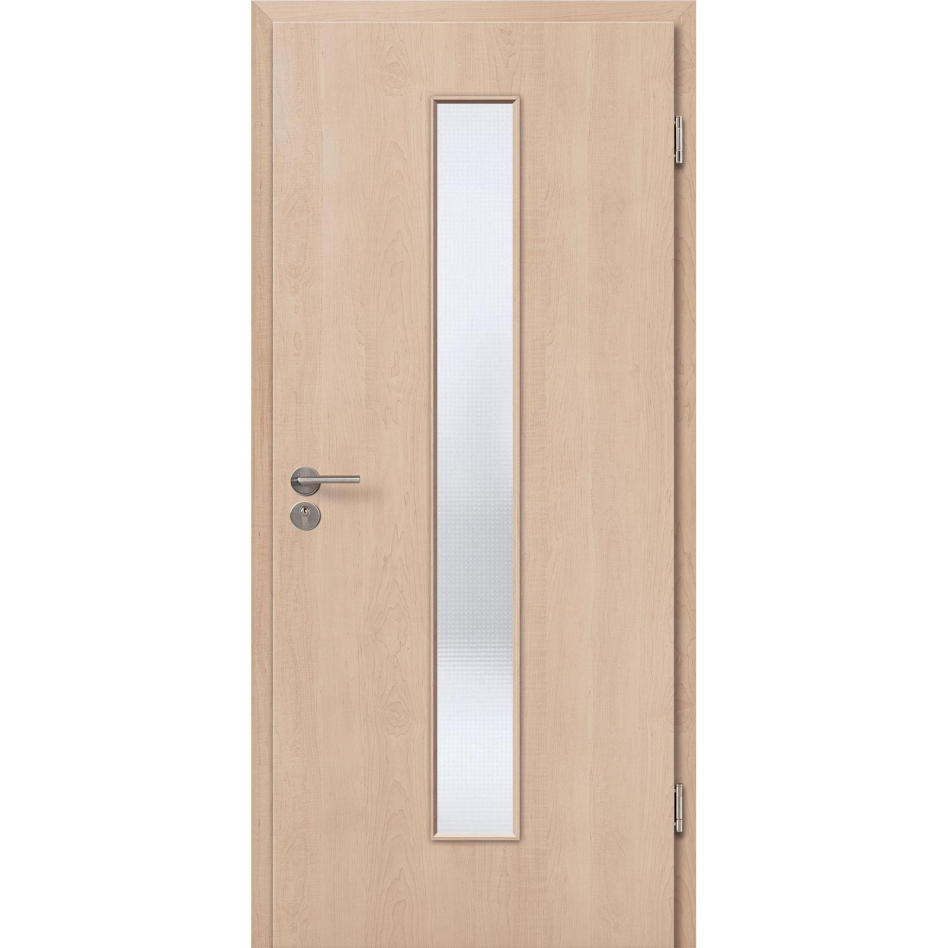 Kilsgaard Zimmertür mit Lichtausschnitt/Glas schmal mittig Nova Ahorn Lamikor Typ 43/LA05 Rundkante, DIN Links, 735x2110 mm,Mastercarré (ESG)