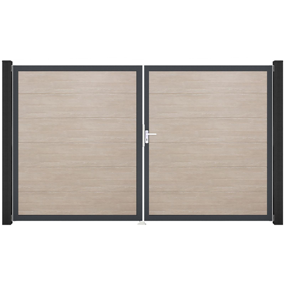 GroJa Doppeltor BasicLine PVC-Steckzaun Sheffield Oak , DIN Rechts, Anthrazit DB 703