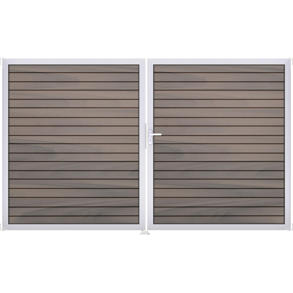 Portail clôture emboîtables GroJa Solid Rhombe en BPC, couleur bi-color co-extrudé, DIN droite, argent EV1