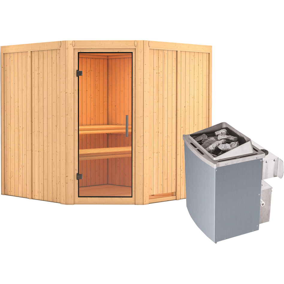 Karibu Sauna Jarin, 9 kW cmd intégrée, Porte tout verre,sans corniche,vitrage claire