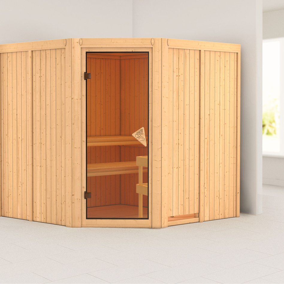Karibu Sauna Jarin, sans poêle, bronzé,Porte tout verre,sans corniche