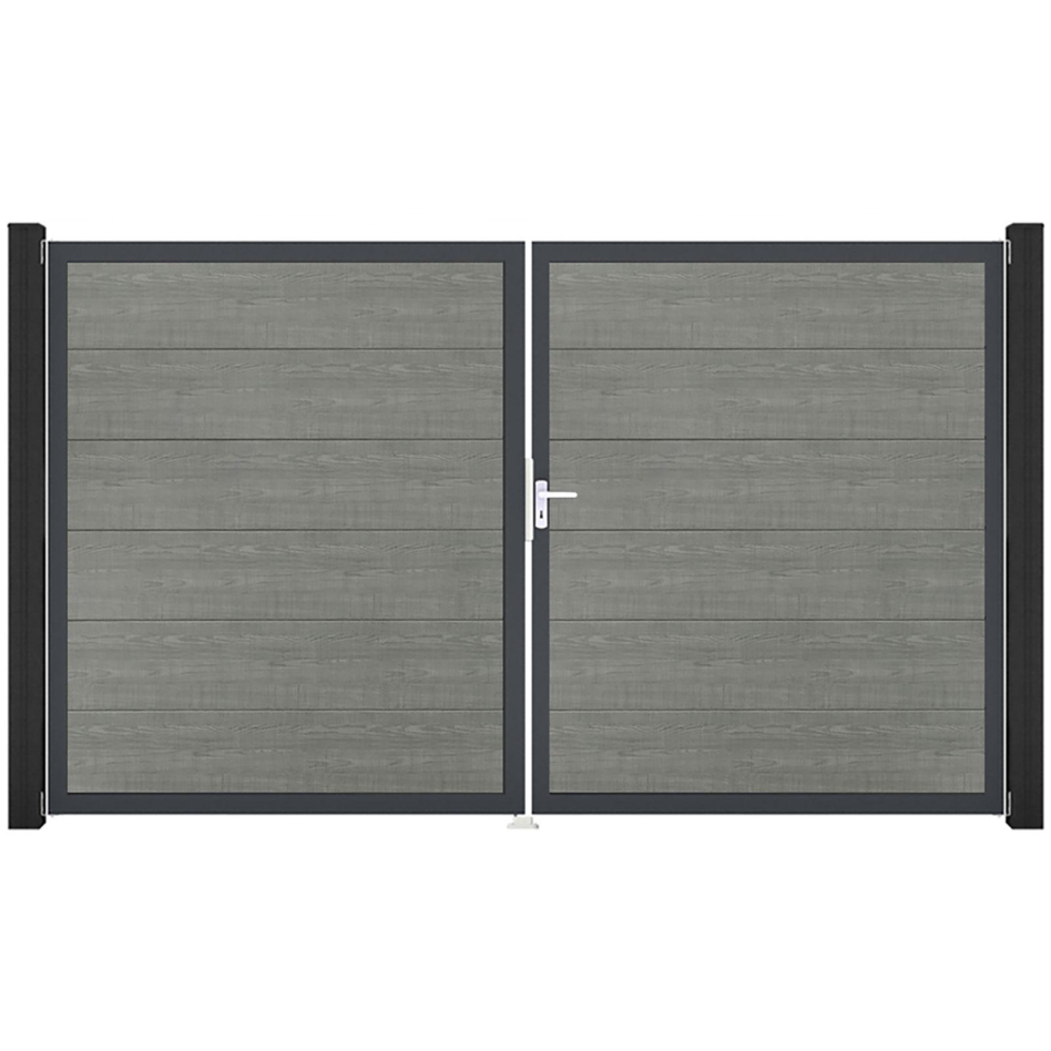 GroJa Doppeltor BasicLine PVC-Steckzaun Grey Ash Cut , DIN Rechts, Anthrazit DB 703