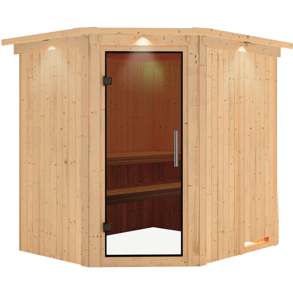 Sauna Karibu Lilja, sans poêle, avec costière de toiture,graphit,Porte tout verre