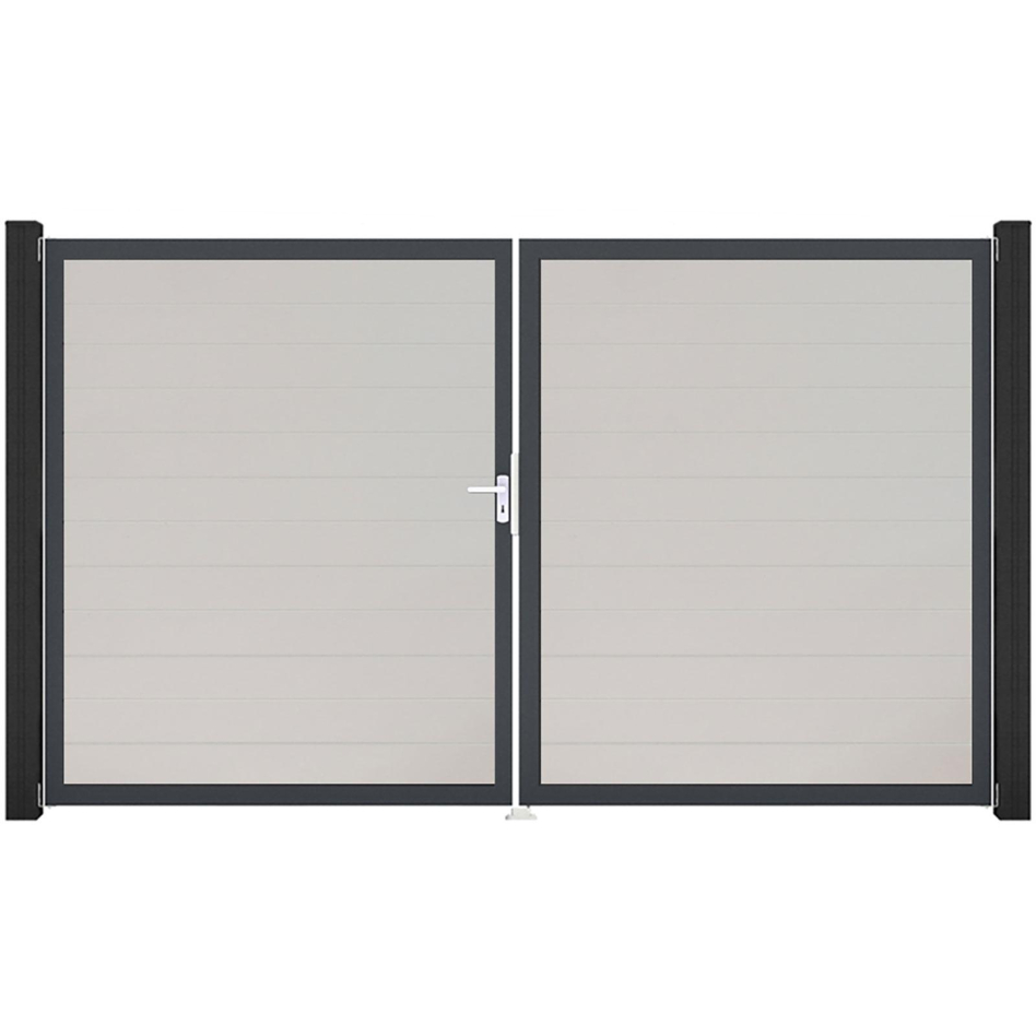 GroJa Doppeltor BasicLine schmal PVC-Steckzaun Weiß , DIN Links, Anthrazit DB 703