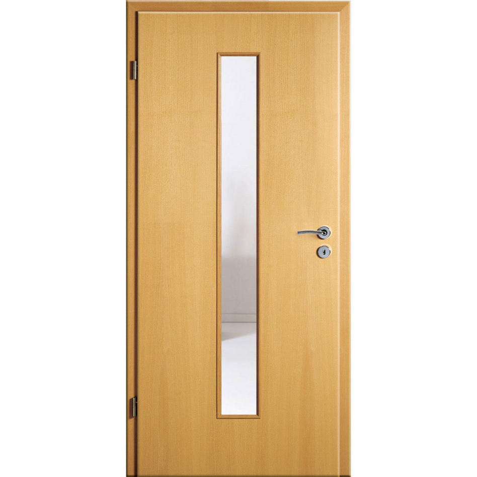 Kilsgaard Zimmertür mit Lichtausschnitt/Glas schmal mittig Buche Lamikor Typ 43/LA05 Rundkante, DIN Links, 860x2110 mm,Klarglas (ESG)