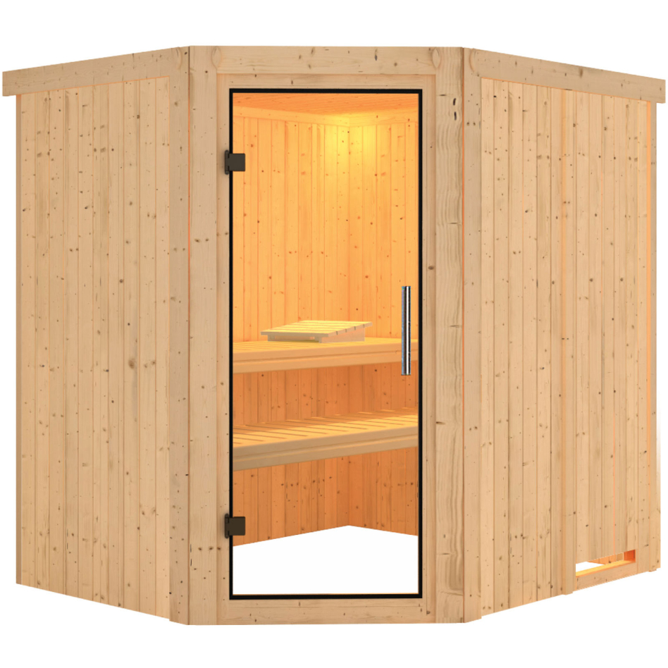 Sauna Karibu Lilja, sans poêle, Porte tout verre,sans corniche,vitrage claire