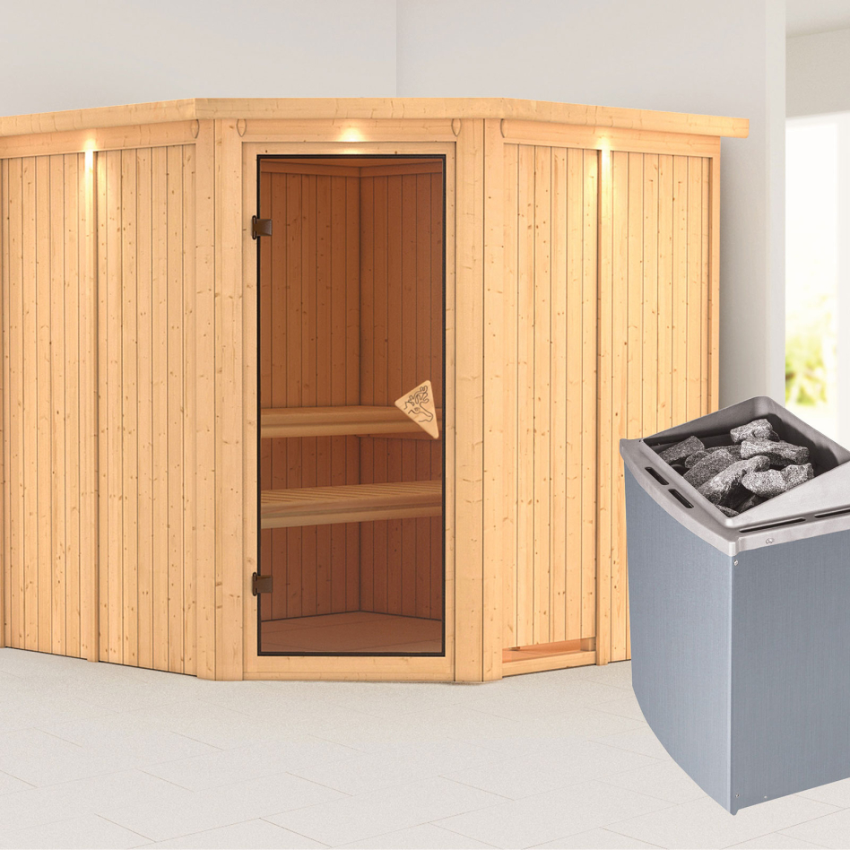 Karibu Sauna Jarin, 9 kW cmd intégrée, avec costière de toiture,bronzé,Porte tout verre