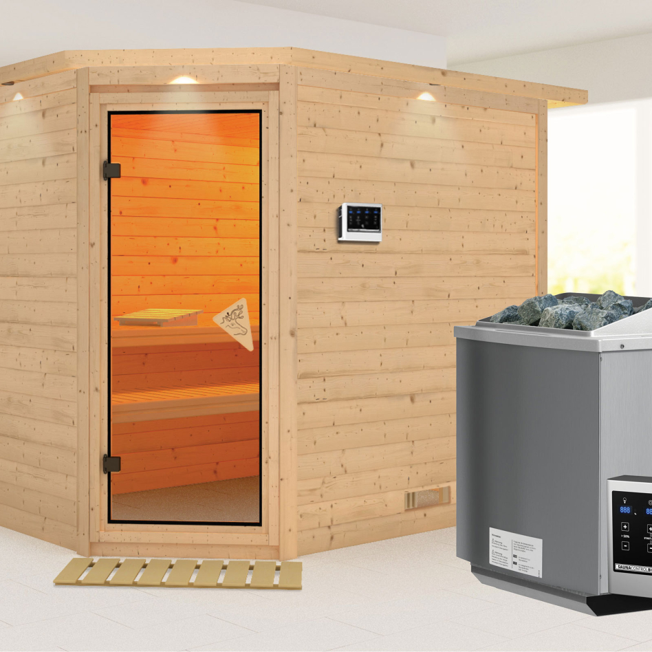 Karibu Sauna Tanami, 9 kW cmd ext. Easy Bio, avec costière de toiture