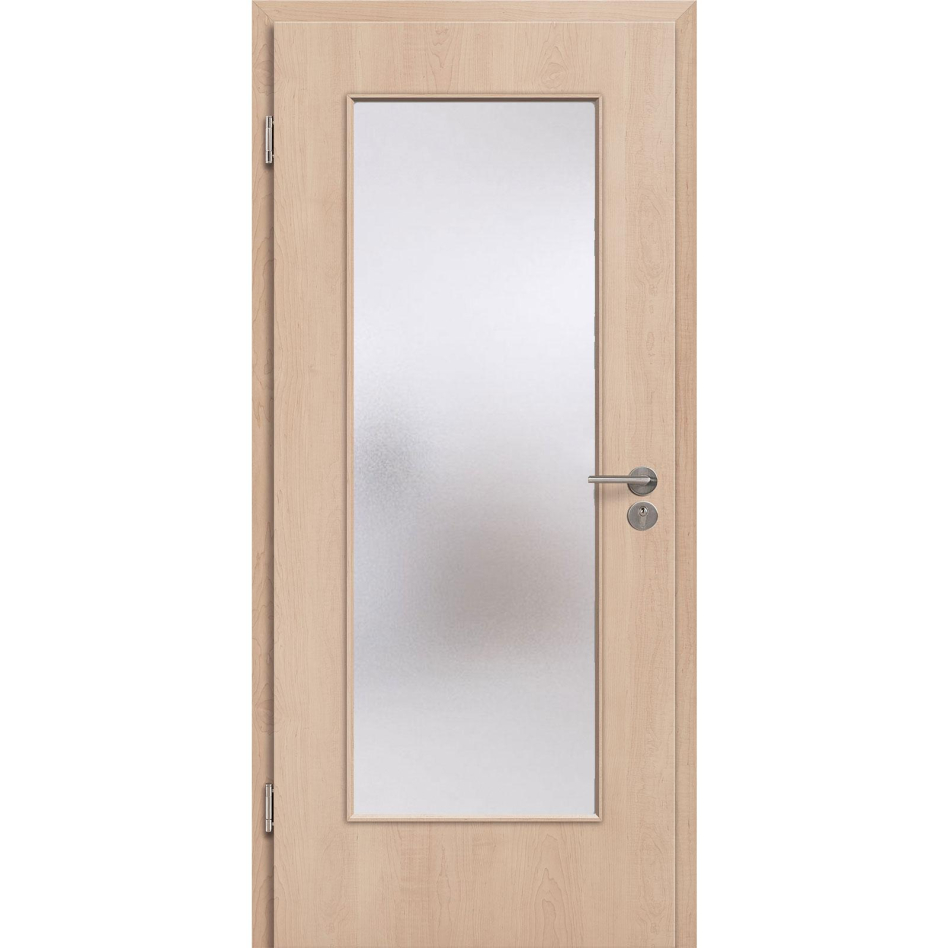 Kilsgaard Zimmertür mit Lichtausschnitt/Glas Nova Ahorn Lamikor Typ 43/LA Rundkante, DIN Links, 735x2110 mm,Chinchilla (ESG)