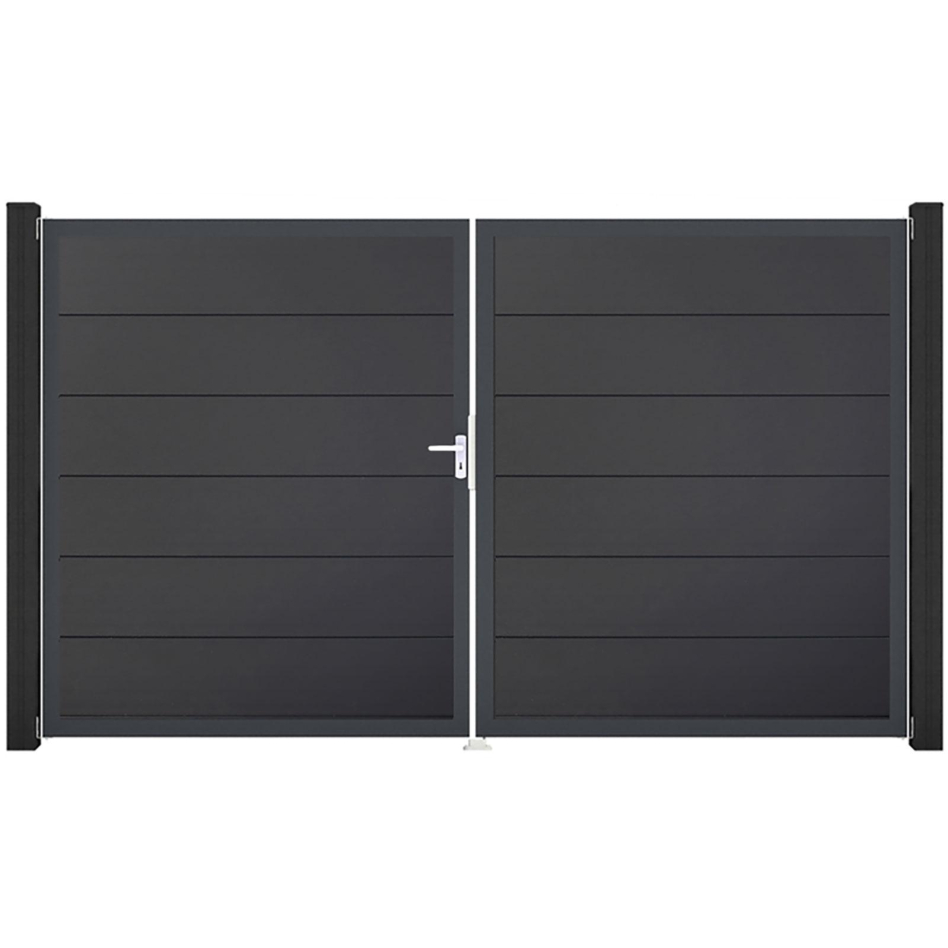 GroJa Doppeltor BasicLine PVC-Steckzaun Anthrazit , DIN Links, Anthrazit DB 703