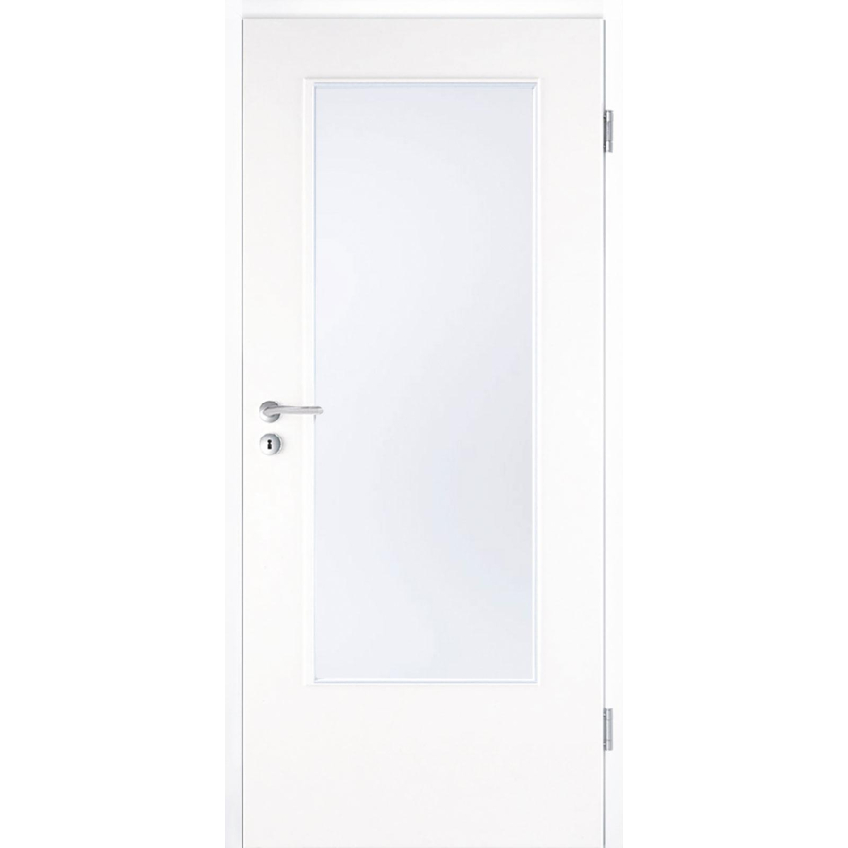 Kilsgaard Zimmertür mit Lichtausschnitt/Glas Weiß lackiert Lamikor Typ 43/LA Rundkante, DIN Rechts, 860x2110 mm,Satinato (ESG)