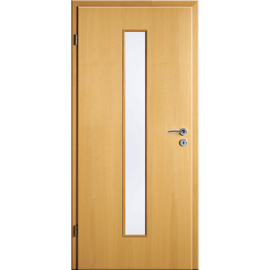 Kilsgaard Zimmertür mit Lichtausschnitt/Glas schmal mittig Buche Lamikor Typ 43/LA05 Rundkante, DIN Links, 985x2110 mm,Satinato (ESG)