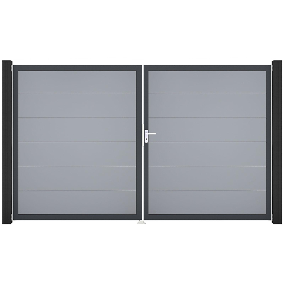 GroJa Doppeltor BasicLine PVC-Steckzaun Silbergrau , DIN Rechts, Anthrazit DB 703