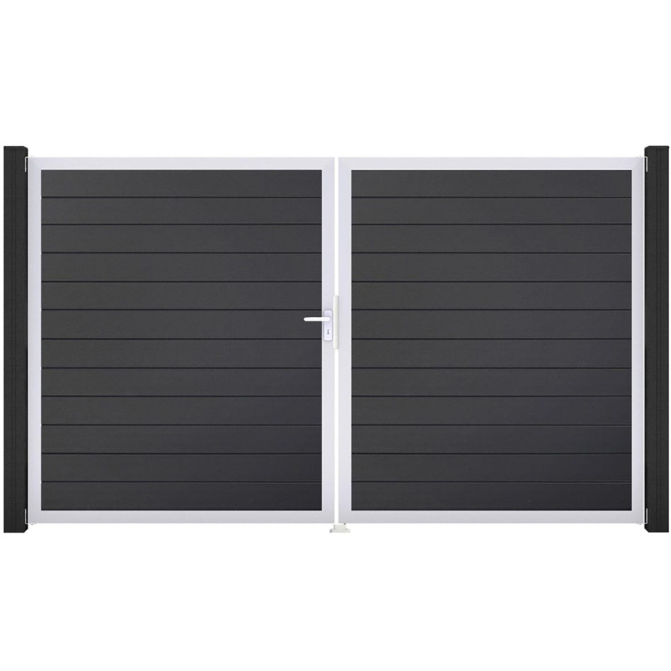 GroJa Doppeltor BasicLine schmal PVC-Steckzaun Anthrazit , DIN Links, Silber EV1