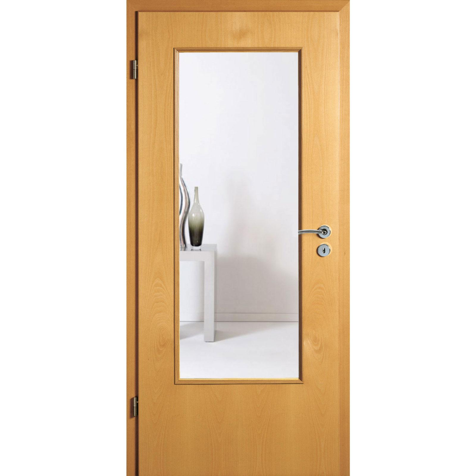 Kilsgaard Zimmertür mit Lichtausschnitt/Glas Buche Lamikor Typ 43/LA Rundkante, DIN Links, 735x1985 mm,Klarglas (ESG)