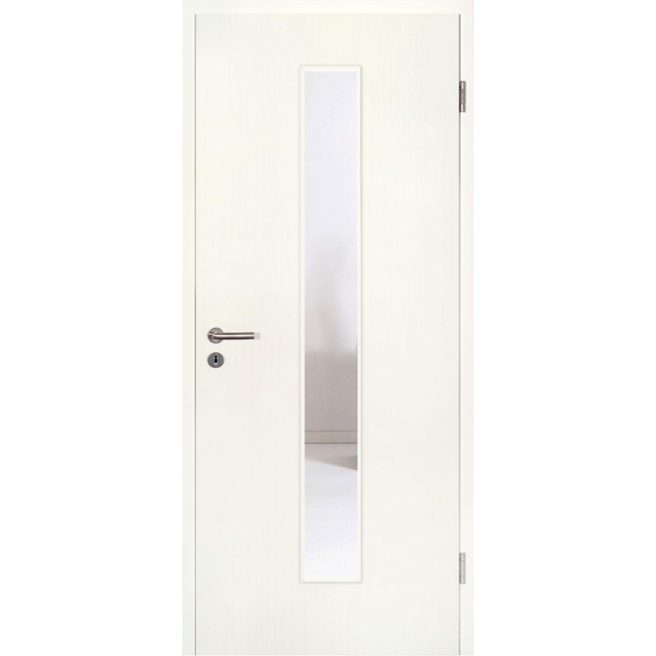 Kilsgaard Zimmertür mit Lichtausschnitt/Glas schmal mittig Esche weiß Lamikor Typ 43/LA05 Rundkante, DIN Rechts, 860x1985 mm,Klarglas (ESG)