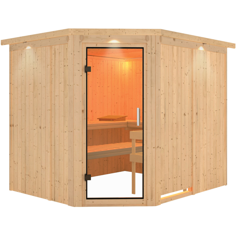 Karibu Sauna Malin, sans poêle, avec costière de toiture,Porte tout verre,vitrage claire